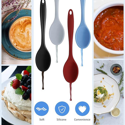 Shappy 4 Pieces Silicone Cooking Spoons 10.6 Inch Heat Resistant Kitchen Spoons