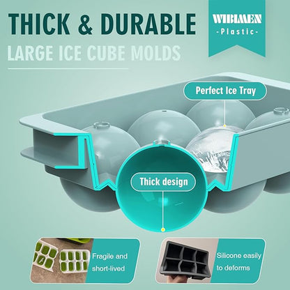 WIBIMEN Large Ice Cube Molds, Big Round Whiskey Ice Cube Trays