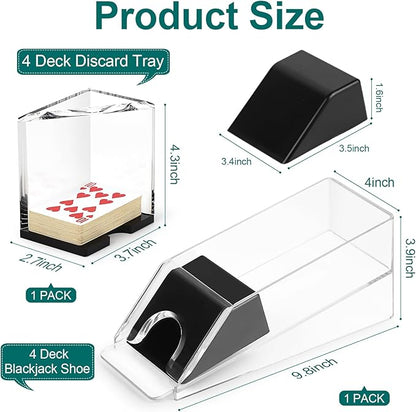 4 Deck Blackjack Shoe and Discard Tray, Clear Acrylic Card Dispenser Blackjack Dealing Shoe Card Dispenser for Playing Cards,Standard Size Poker Deck,Family Game Night