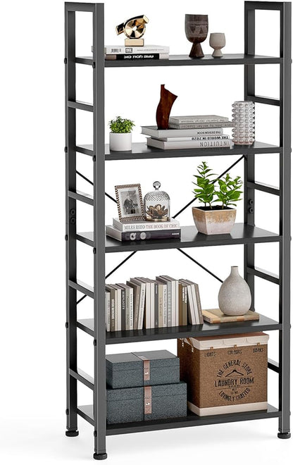 DUMOS 5 Tiers Bookshelf, Classical Book Shelf, Tall Display Shelves in Living