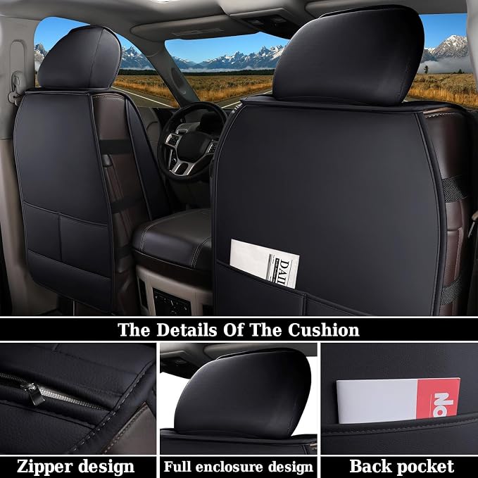 Coverado Ram Seat Covers Full Set, Waterproof Ram 1500 Seat Cover Compatible with 2002-2026 Dodge RAM 1500 2500 3500 Crew Quad Cab with Curved Bench, Black&Blue line