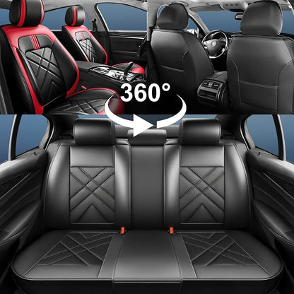 Traverse Car Seat Covers Fit for Chevrolet/Chevy Traverse 2018-2026, Full Coverage Leather Waterproof Breathable Seat Covers, Automotive Seat Protectors, Airbag Compatible, (5 Seats, Red Black)