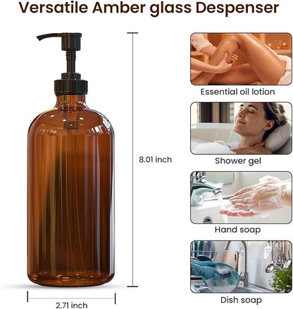 Sunrise Premium, 16 OZ Thick Amber Glass Soap Dispenser