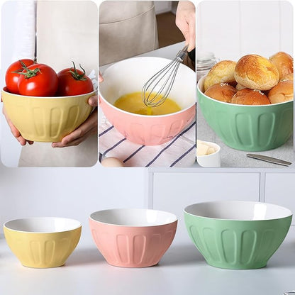 Lareina Ceramic Mixing Bowls Set of 3, Large Nesting Bowls