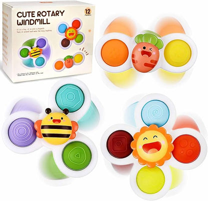 Fidget Sensory Toys for Airplane Travel Essential Activities, Suction Fidget Spinner for Babies Boy Girl Car Rides Montessori Bath Toy Gifts for 12+ Month Babies Toddlers 1 2 3 Year Old