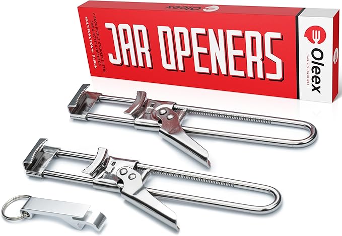 Oleex Jar Opener for Weak Hands (x2) with Keychain Bottle Cap Opener. Easy Seniors Arthritis, Kids Openers. Gripper Tight Lid Opener, Kitchen Gadgets