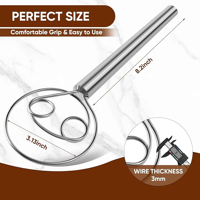 Maxjoy Danish Dough Whisk Stainless Steel Hook Dutch Style Bread Mixer