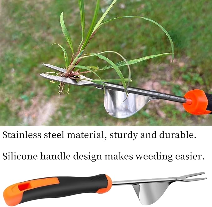 Weed Puller Tool， New Garden Weeder Tool Stainless Steel Hand Weeder Tool,4 Teethes Dual Purpose Weed Remover Tool Weeding Tools for Gardening(2PCS)