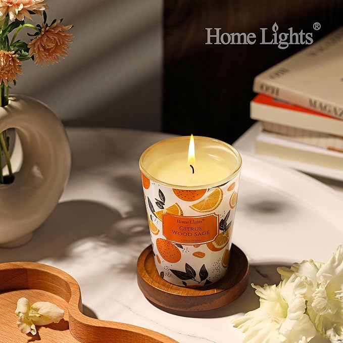 HomeLights Citrus Wood Sage Scented Candles | 6.7oz Soy Candles Eclectic Mixed Styles Large Candle Jars | Ideal Candle Gifts for Events, Home Decor Stress, Relief & Relaxation