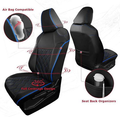 FREESOO for Toyota Corolla Seat Covers L LE 2020 2021 2022, Luxury Leather Seat Covers for Cars, Custom Fit Car Seat Covers, Waterproof Car Seat Cover Cushions Protector, Black Blue Full Set