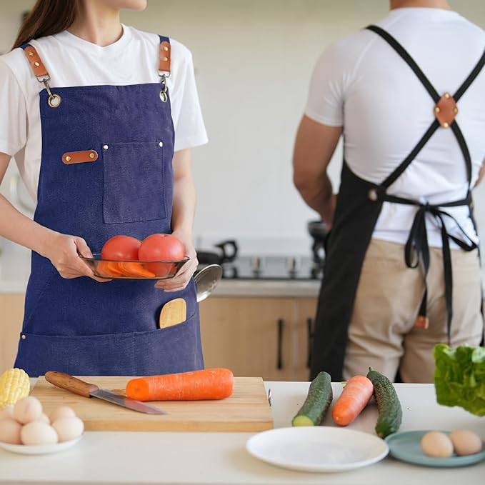 Aoomzoon Canvas Aprons for Men Chef Apron, Work Apron - 16oz Heavy Duty Cross