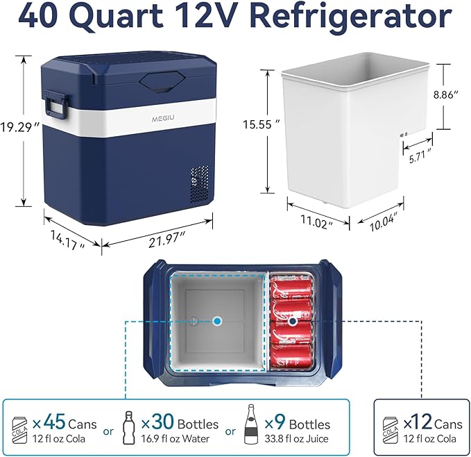 Car Fridge Portable 12V Refrigerator 40 Quart 12 Volt Freezer Compressor Cooler