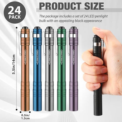 24 Pack Mini Pen Flashlights Bulk LED Pen Lights Aluminum Pocket Flashlights with Clips Small Handheld Torches Gifts for Camping Hiking Emergency Outdoor (Colorful)
