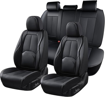 Coverado Car Seat Covers Full Set, Premium Nappa Leather Seat Covers for Car, Waterproof Car Seat Protector with Lumbar Support, Automotive Seat Covers Universal Fit for Most Cars SUV Truck(Black)