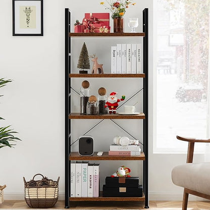 DUMOS 5 Tiers Bookshelf, Classical Book Shelf, Tall Display Shelves in Living