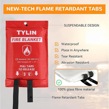 TYLIN Emergency Fire Blanket for Home & Kitchen 40??x 40??- 4 Pack, High Heat Resistant Fire Suppression Blankets for Home Safety, Kitchen, and Camping (4)