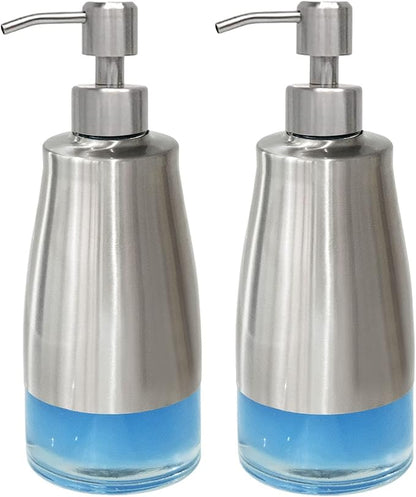 AUMIO 2 Pack Soap Dispenser Stainless Steel Case Glass Liner Hand Pump Dispenser