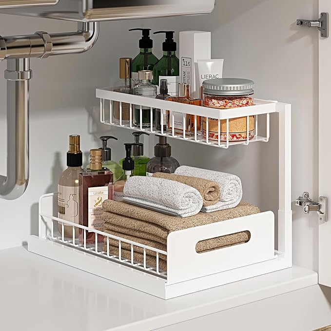 REALINN Under Sink Organizer, Pull Out Cabinet Organizer 2 Tier Slide Out Sink