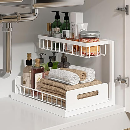 REALINN Under Sink Organizer, Pull Out Cabinet Organizer 2 Tier Slide Out Sink