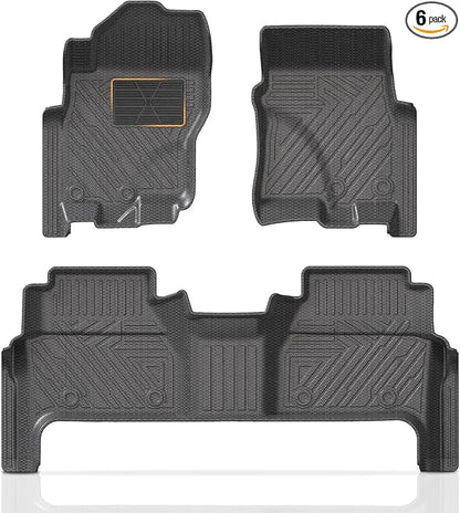 KUST Floor Mats for 2022-2026 Nissan Frontier Crew Cab Accessories (with 2nd Row Under-Seat Storage), All Weather Car Mats 2 Rows, TPE Rubber, Raised Edge, Extended Lip, Extra Heel Pad Plate