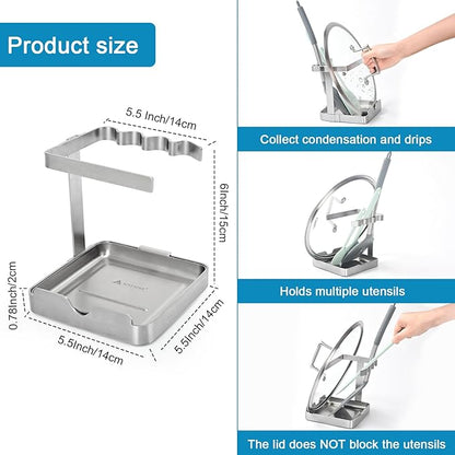 SOLEADER Pot Lid Holder While Cooking, 2 in 1 Stainless Steel Upright Spoon Rest
