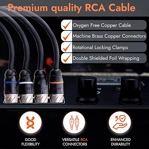 Elite Audio Premium Series 20ft. 4-Channel Car Audio RCA Cable – Double Shielded