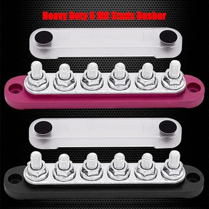6 x M8 Studs Power Distribution Block Bus Bar 12V, Ampper 5.9" HD 200A Marine