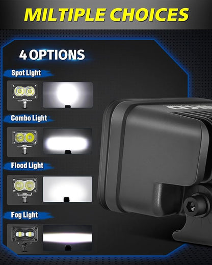 LED Pods, AKD Part 4Pcs 3" 80W Spot CREE LED Pod Lights Small Off Road Driving Lights Fog Ditch Lights for Trucks Motorcycle UTV ATV SUV Dirt Bike - White & Yellow