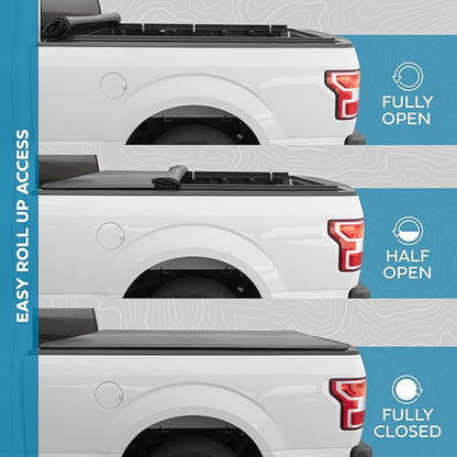 MotorBox Truck Tonneau Cover for Ram 1500 (2002-2023) / Ram 2500 & 3500 (2003-2020) with 6.4 ft Bed Length, All-Weather Retractable Soft Roll-Up Truck Bed Cover with Gray Stripes