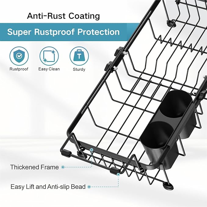 iSPECLE Small Sink Dish Drying Rack, 9.1" W Expandable Compact Rust Resistant