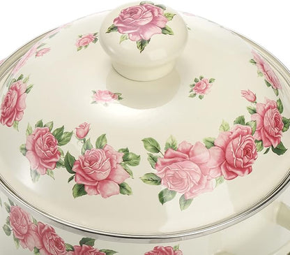 SOUJOY Enamel Stockpot with Lid, 2.8 Quart Retro Cooking Pot, Vintage Floral