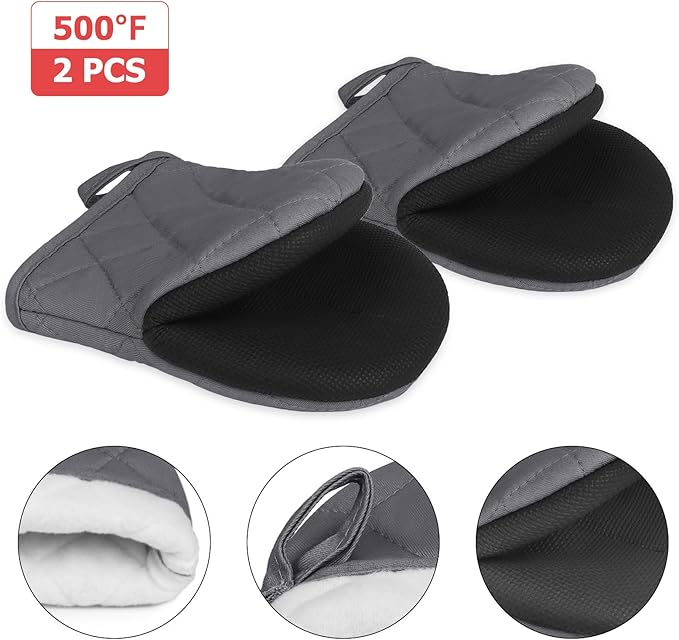 Short Oven Mitts, Heat Resistant 500°F, Silicone Grip Kitchen Gloves, Non-Slip