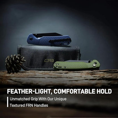 CJRB Pyrite-Light Pocket Knife, Folding Knife with 3.34'' AR-RPM9 Steel Blade EDC Knife Small Pocket Knife with Pocket Clip for Men Women, Suitable for Camping Survival Hiking Knives, J1945 Green