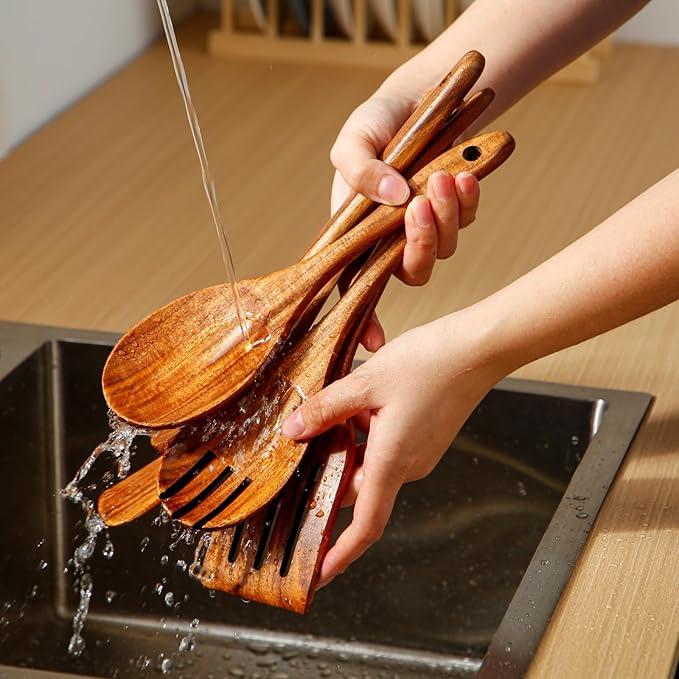 5 Piece Teak Wood Cooking Utensils Set