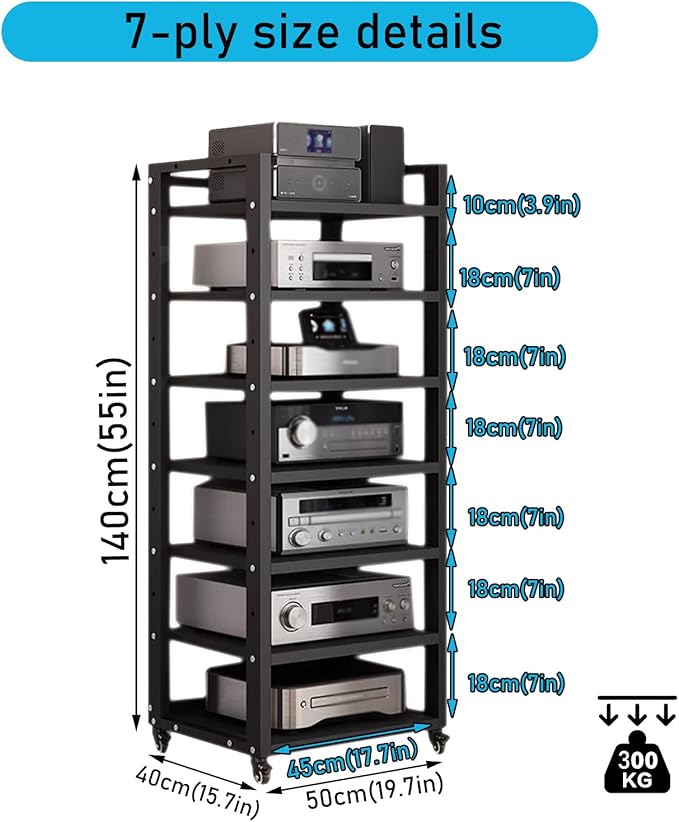 Dernoing 7 Tier Audio Rack Tower, CD Record Player Stereo Receiver AV Equipment