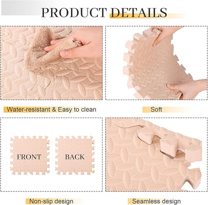 20 Tiles 12x12x1 Inch EVA Thick Interlocking Foam Floor Tiles Puzzle Exercise Mat Play Foam Mats for Boys Girls Baby Pets Home Classroom Nursery Gym(Beige)