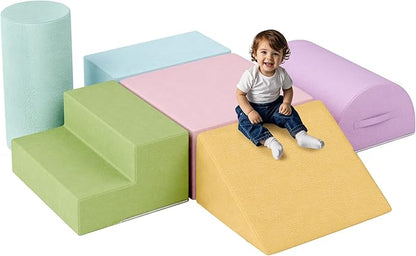 TOLEAD Large Baby Climbing Blocks – 6 Pcs Climbing Toys for Toddlers - Ultra High Density Soft Foam Play Gym Equipment Easy Wash for Indoor Nursery, Classic (Pink, 6-Piece)