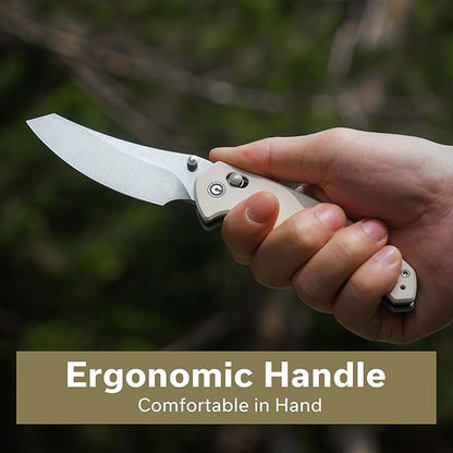 CIVIVI Sixgill Folding Pocket Knife for EDC, 3.41'' Nitro-V Blade G10 Handle, Deep Carry Reversible Clip, Gift for Men Women C24050-2 (Ivory)