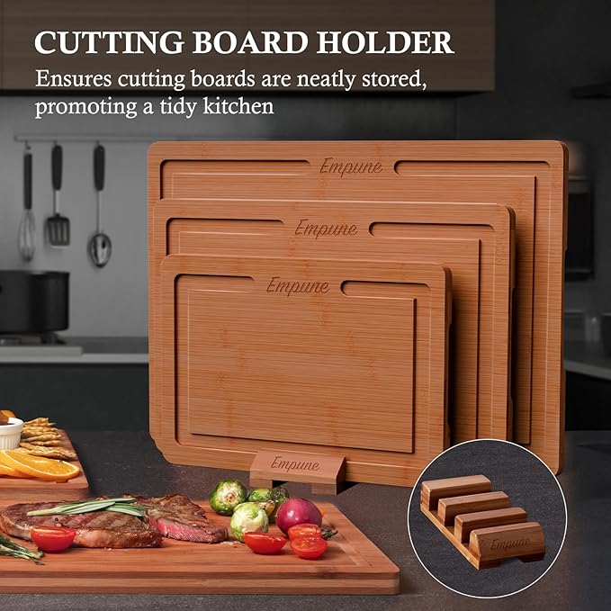 Empune Bamboo Cutting Board Set, Wood Cutting Boards