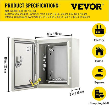 VEVOR NEMA Steel Enclosure, IP66 Waterproof & Dustproof, Outdoor/Indoor