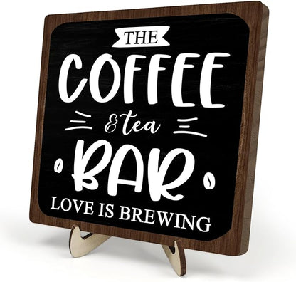 Coffee Bar Decor Sign, Rustic Wooden Plaque