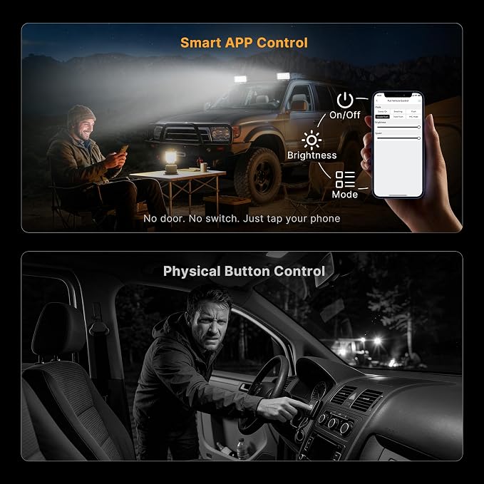 LED Pod Lights 36W Flood Beam, Smart App Controlled Off Road Driving Lights Supports CarPlay/Android Auto, IP67 Waterproof 6000K White Lamps for Trucks, ATV, UTV, SUV, Boat (2 Pack)