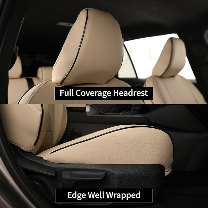EKR Rav4 Seat Covers Custom Fit for Toyota Rav4 (Hybrid) SE/XSE & (PHEV) GR Sport 2026, Car Seat Cover Full Set for SUV,Factory-Style Interior Upgrade, Easy-Wipe Protection,Faux Leather(Beige)