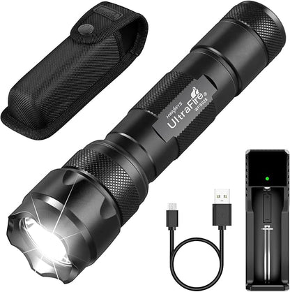 ULTRAFIRE Tactical Flashlight with Holster Pouch, 1000 Lumen Single Mode Police Flashlight for Duty Belt, Super Bright EDC Flash Light with Belt Holster, WF-502B