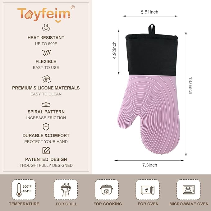 Silicone Oven Mitts-13.6 in Extended Oven Mitts Heat Resistant 500F, Oven Gloves