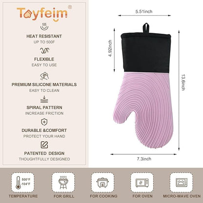 Silicone Oven Mitts-13.6 in Extended Oven Mitts Heat Resistant 500F, Oven Gloves