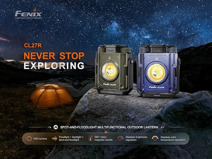 Fenix CL27R Camping Lantern Flashlight, 1600 lumens USB-C Rechargeable Waterproof Portable with White and Red LEDs and Lumentac Organizer for Hurricane Power Outage Emergency and Job Sites (Blue)