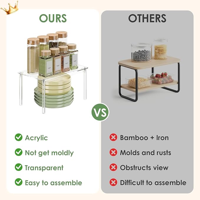 Delamu Clear Kitchen Cabinet Organizer, Stackable Cabinet Shelf