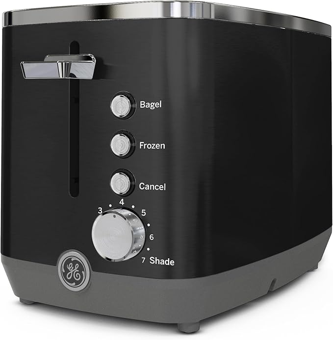GE 2 Slice Black Stainless Steel Toaster, Extra Wide Slots
