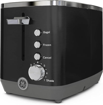 GE 2 Slice Black Stainless Steel Toaster, Extra Wide Slots